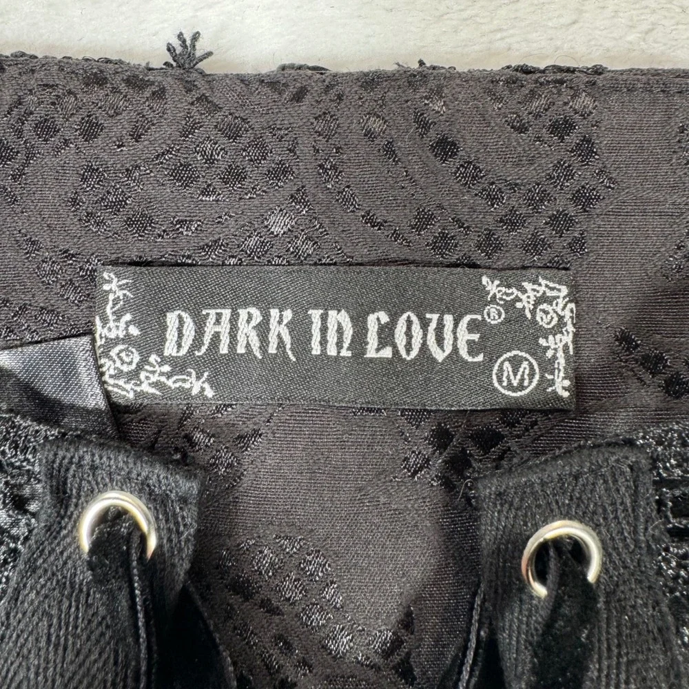 Dark In Love Corset Belt Womens M Black Lace Velvet Lace Up Victorian Goth CW033
